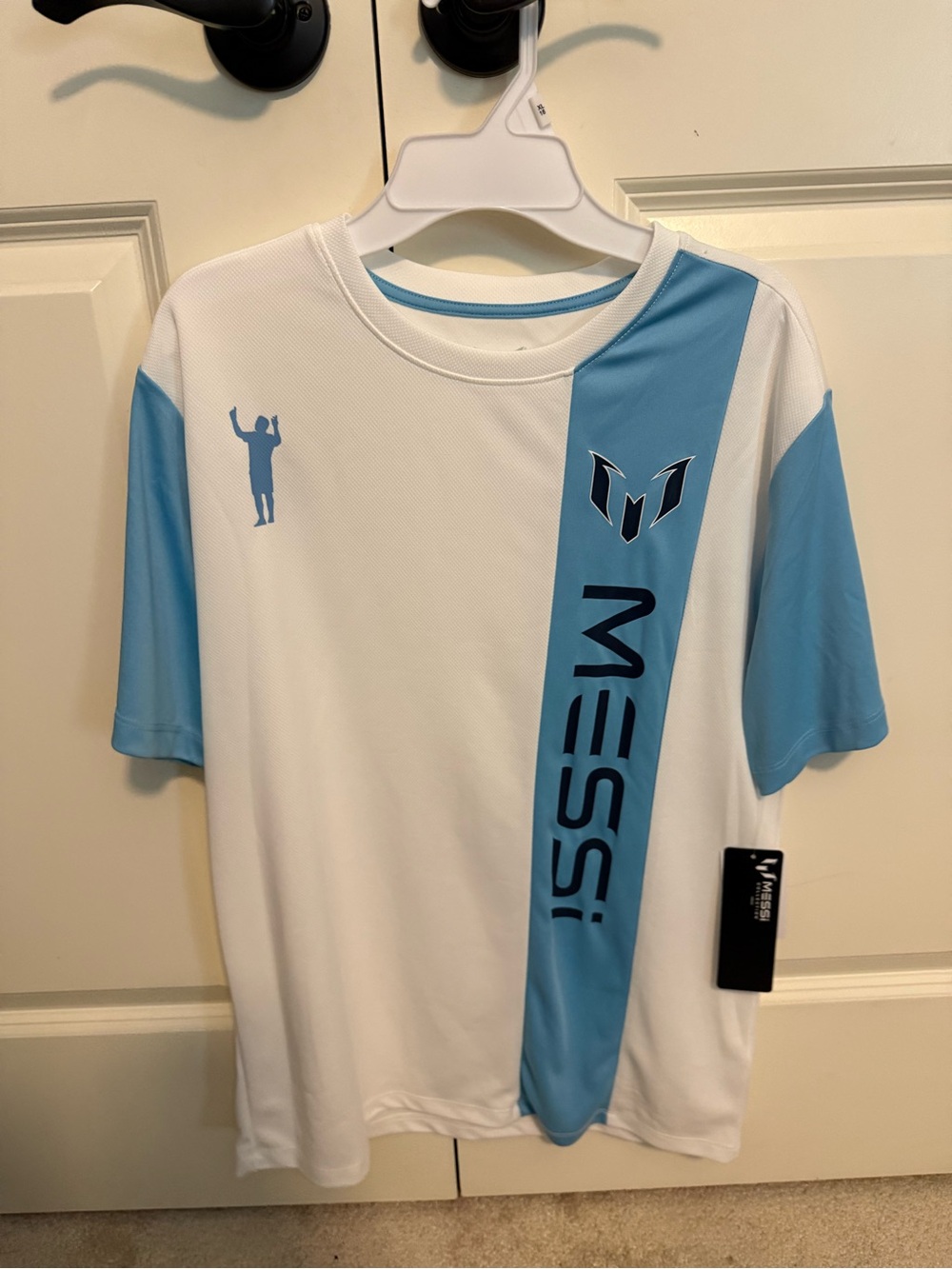 Boys MESSI Soccer Tee in White and Light Blue